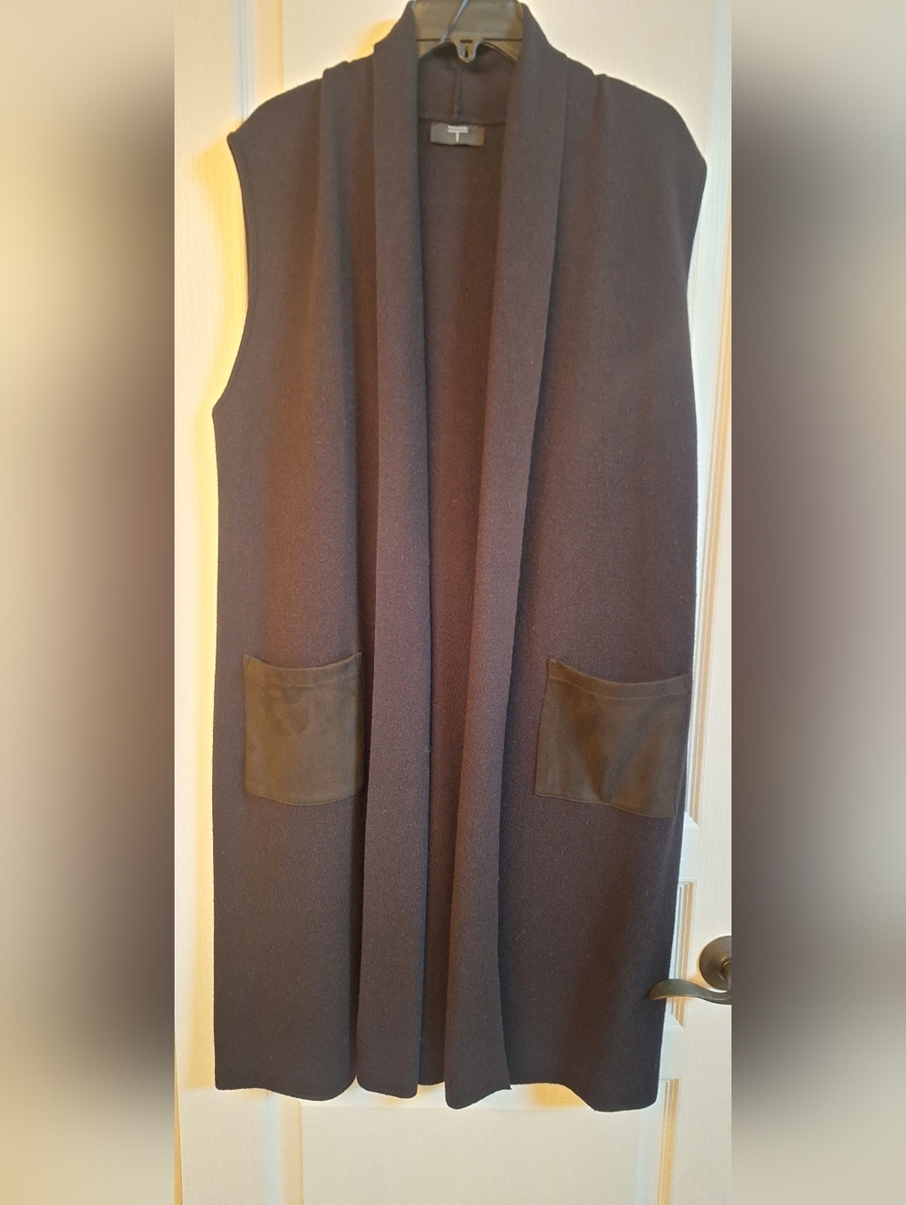 Sleeveless Open Front Long Vest with Pockets - Black
